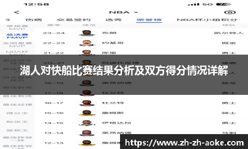 湖人对快船比赛结果分析及双方得分情况详解